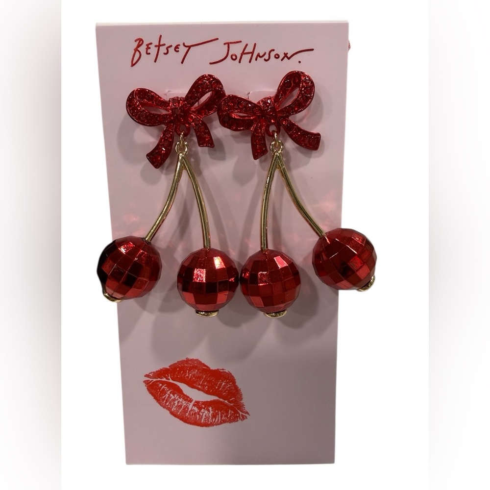 Betsey Johnson Festive Red Cherry Drop Earrings - Picture 1 of 2